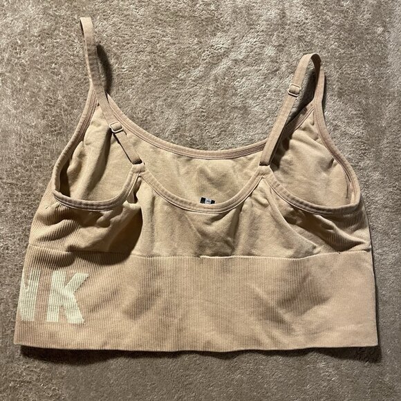 Victoria's Secret Pink Active Sports Bra Large Seamless Beige Ribbed Logo Tan - Picture 3 of 6